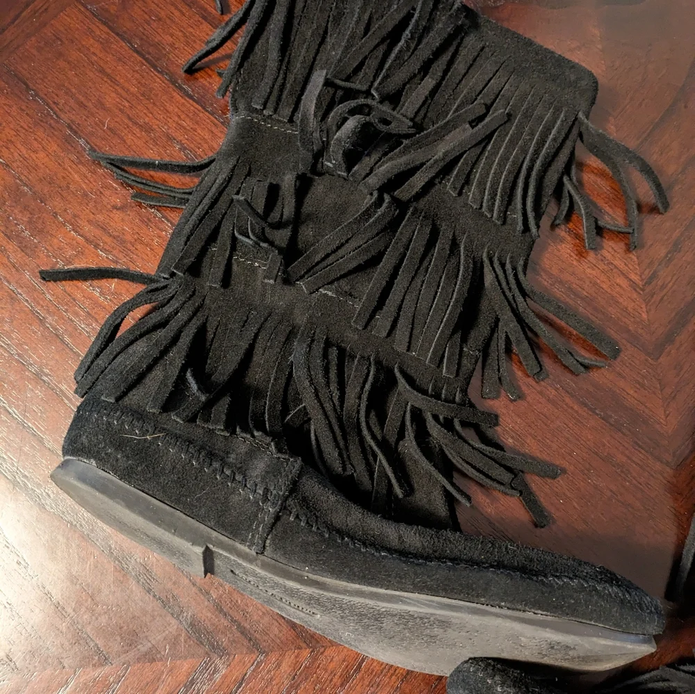 Fringe black suede tall boots 9 - Picture 8 of 8